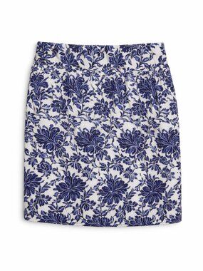 Ann Taylor Blue Floral Mini Skirt Size 4 Textured Jacquard White Navy Preppy